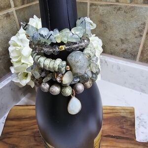 Druzy Dreams Stack Bracelets Set In Green
